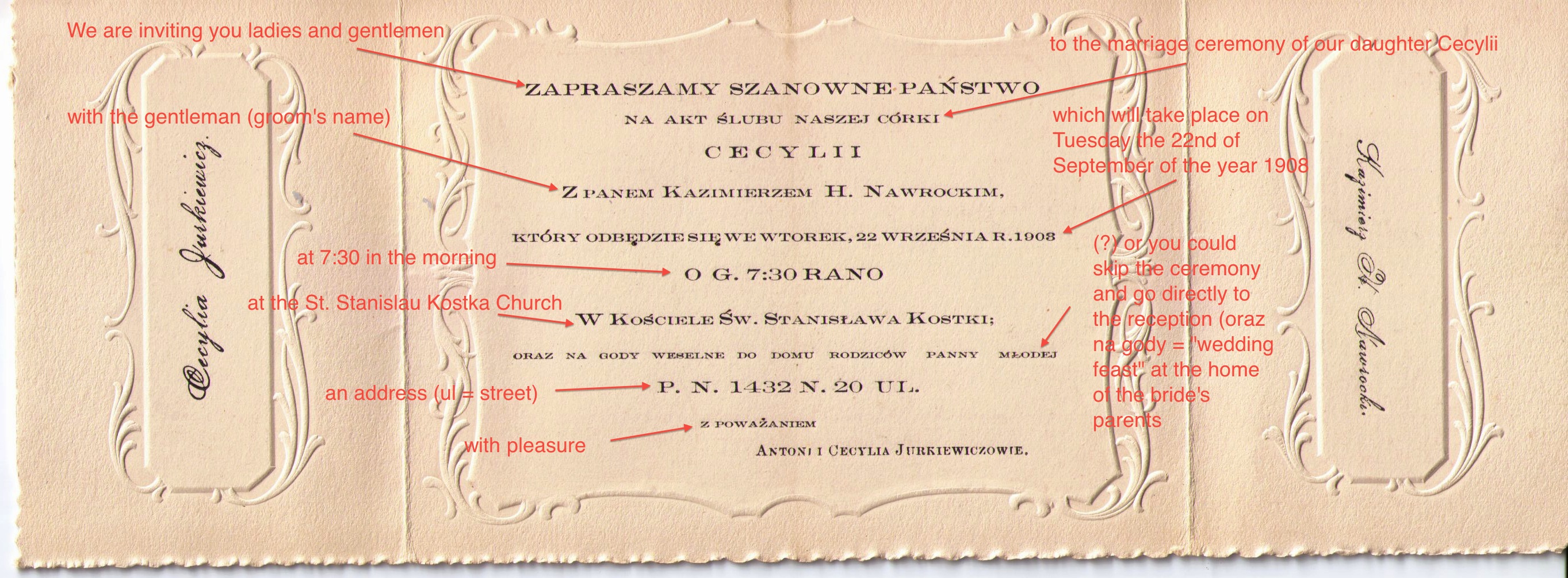 Wedding Invitation, inside, translated